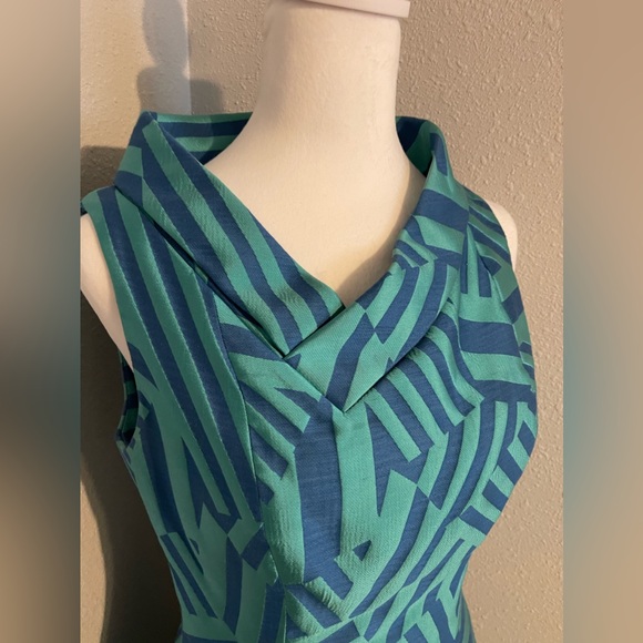 B MIchael America Red Collection Blue & Mint Patterned Knee Length Dress Size 4 - Picture 4 of 11